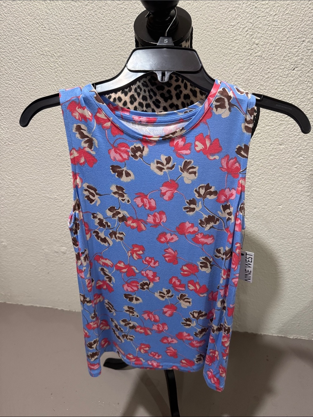 Nine West Blue Floral Tank with Pink & Brown Blooms